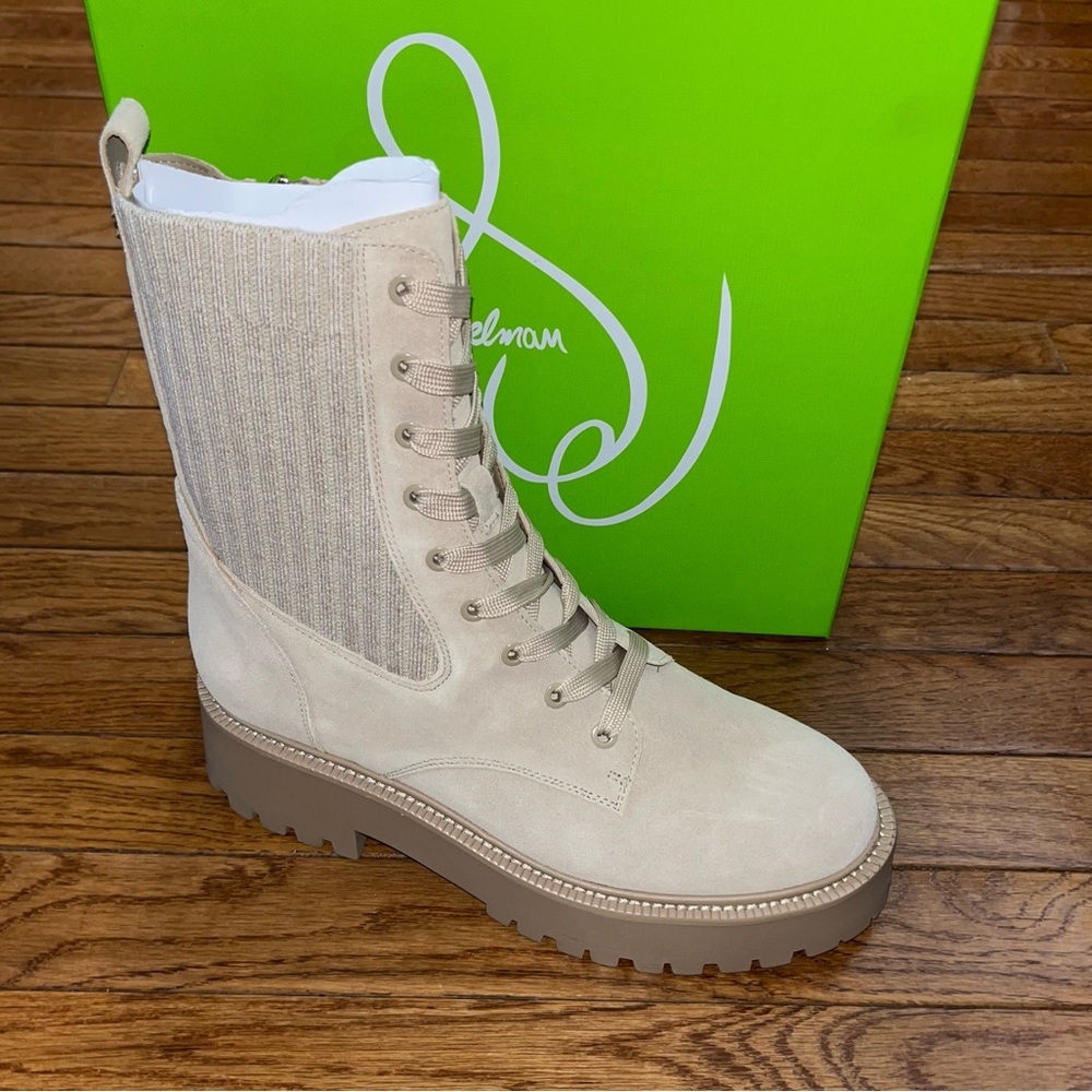 Sam Edelman Evina Lace Up Booties Sesame Cream Colored Suede  Women’s Size 8